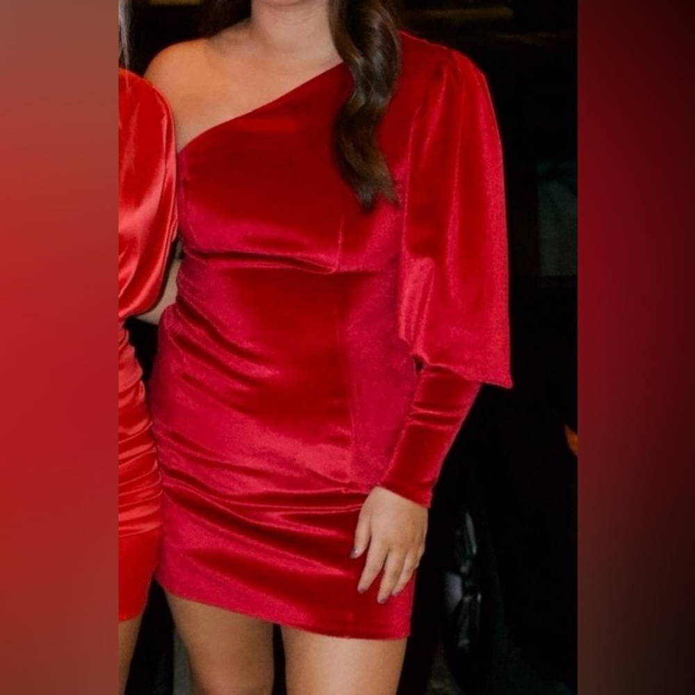 ASOS Red One Shoulder Velvet Mini Sleek Bodycon Cocktail Party Dress Gown‎ 12